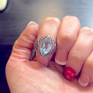 Aquamarine marquis shaped sterling silver ring size 7 3/4